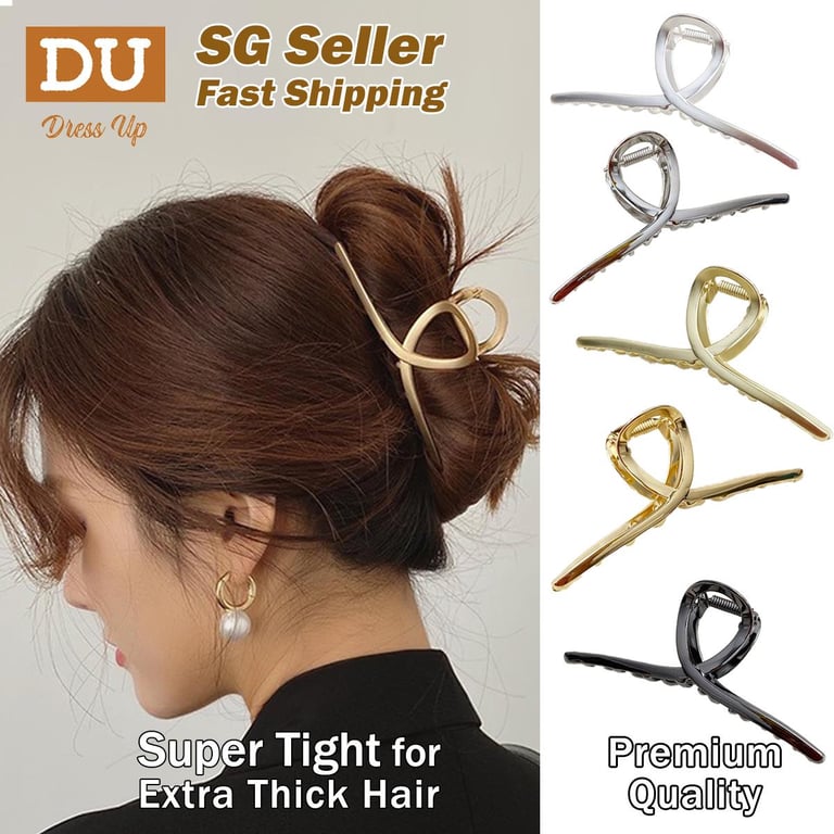 [SG | Super Tight & Smooth] 11.5cm Elegant Metal BIG hair claw for Thick Hair, Korean Style Gold & Silver Metallic hair grasping hair clip clamp hair accessories for women