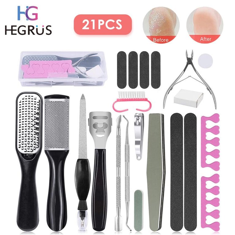 HEGRUS manicure and pedicure kit 21PCS Professional Pedicure Kit Pedicure File Multifunctional Foot Care Scrub Kit Callus Remover Set Heavy Duty Manicure Pedicure for Men Women Home Travel Salon Foot Care pedicure set