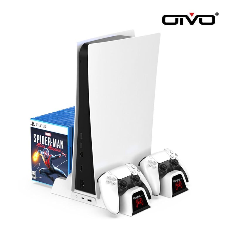 OIVO Vertical Stand with Cooling Fan for PS5 Console,PS5 Digital Edition and PS5 Digital Edition, Charging Station Dock with Dual Controller Charger Ports 12 Game Storage for PS5