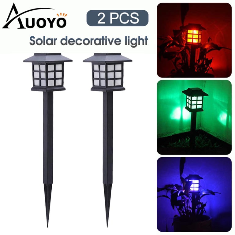 Auoyo 2PCS Solar Garden Lights Outdoor Lighting Waterproof LED Solar Stake Light Lantern Style Outdoor Decorative Light Auto On/Off for Garden Yard Pathways