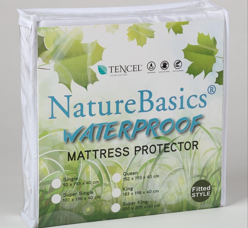 Nature Basics Tencel Fitted Waterproof Mattress Protector | Fabric: Tencel | Dimension: Single (92x193x40cm), Super Single (107x198x40cm), Queen (152x191x40cm), King(183x198x40cm), Super King(205x200x40cm) | Waterproof with cool touch
