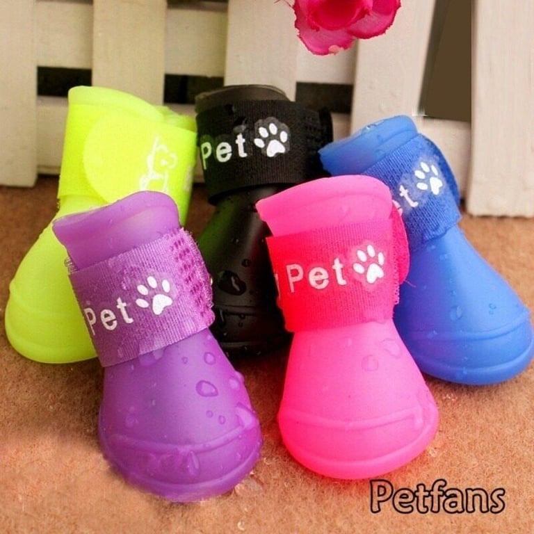 4pcs S/M/L Pet Dog Rain Shoes Anti Slip Waterproof Pet Dog Cat Rain Shoes 7 Colors Rubber Boots for Four Seasons