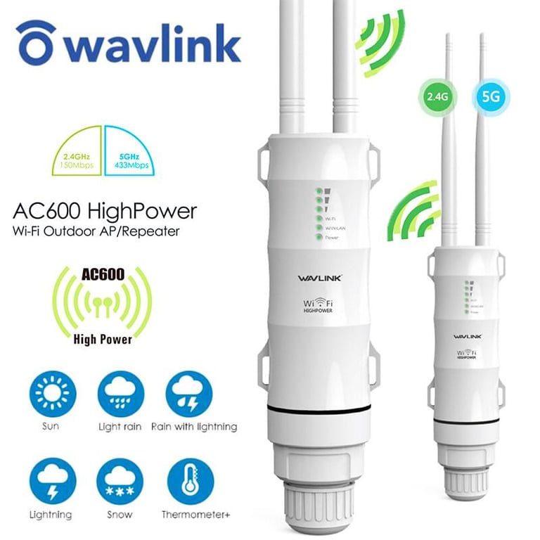 Wavlink AC600 Outdoor Repeater,1000mW High Power Outdoor Omni-directional Access Point,Range Extebder for 2.4GHz 150Mbps + 5GHz 433Mbps, Passive PoE Model - intl