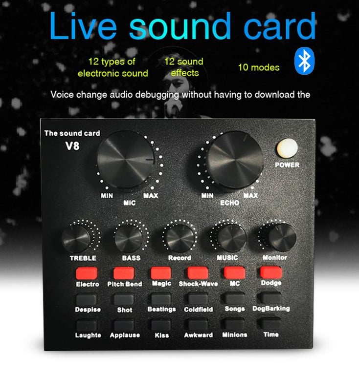 V8 Sound Card with Bluetooh V8 Bluetooth Sound Card Interface External Usb Live Microphone Sound Card Bluetooth Function for Computer Pc Mobile Phone Sing