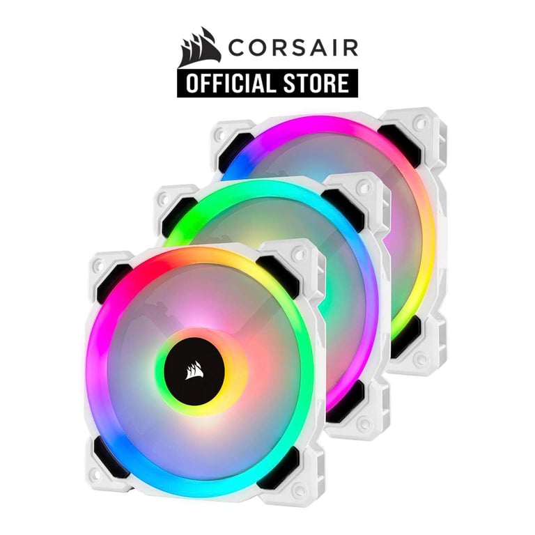 CORSAIR LL Series LL120 White RGB 120mm Dual Light Loop RGB LED PWM Fan — 3 Fan Pack with Lighting Node PRO