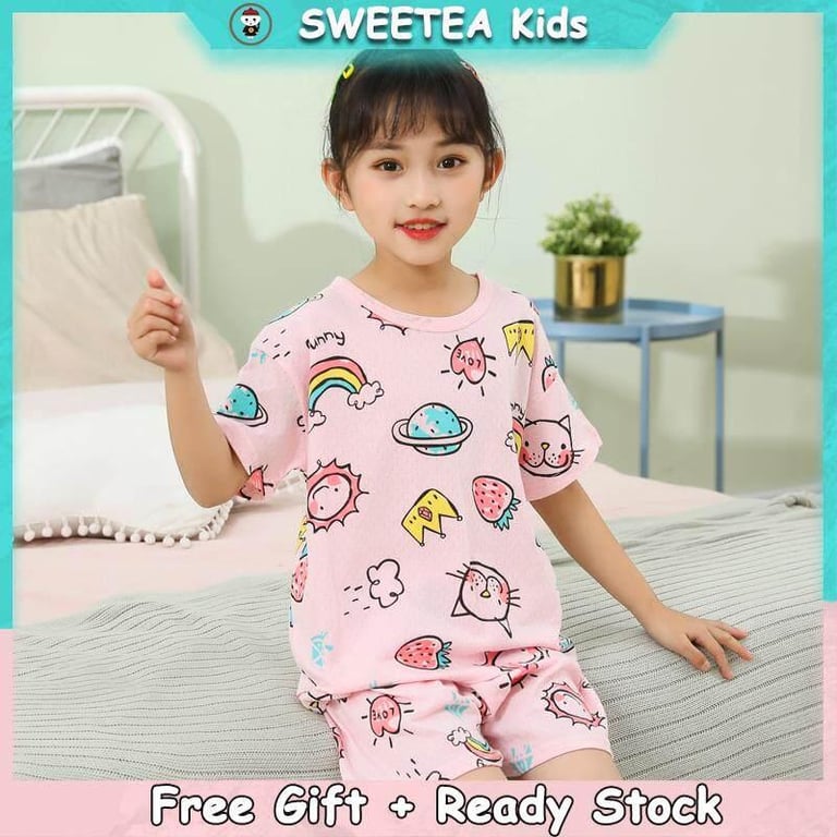 【SWEETEA】 Cute Shirts Kids Boys Girls Clothing Cotton Short Sleeve T shirt+Shorts Suit 2pcs/set