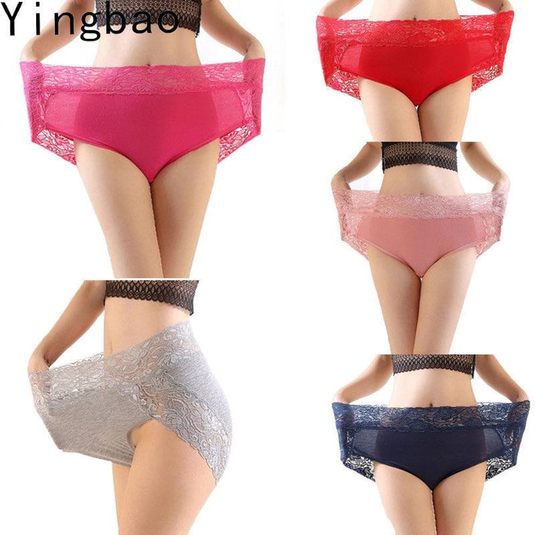 Yingbao 40-120kg Soft Cotton Women Lace Panties Underwear High Waist Briefs for Ladies Plus Size