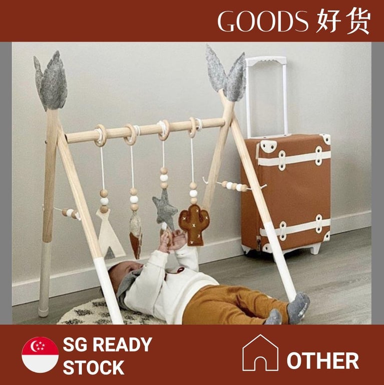 Toddler Baby Gym Fitness Nordic Style Wooden Fitness Device Ornaments Newborn Baby Fitness Frame Children's Educational Growth Toy  Accessories