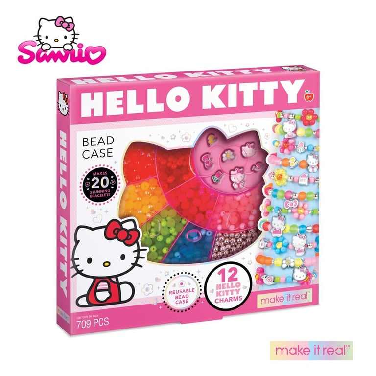 HELLO KITTY Bracelet Bead Case by MAKE IT REAL (12 Hello Kitty charms) - DIY Charm Bead Bracelet Craft Jewelry for Kids [Licensed]