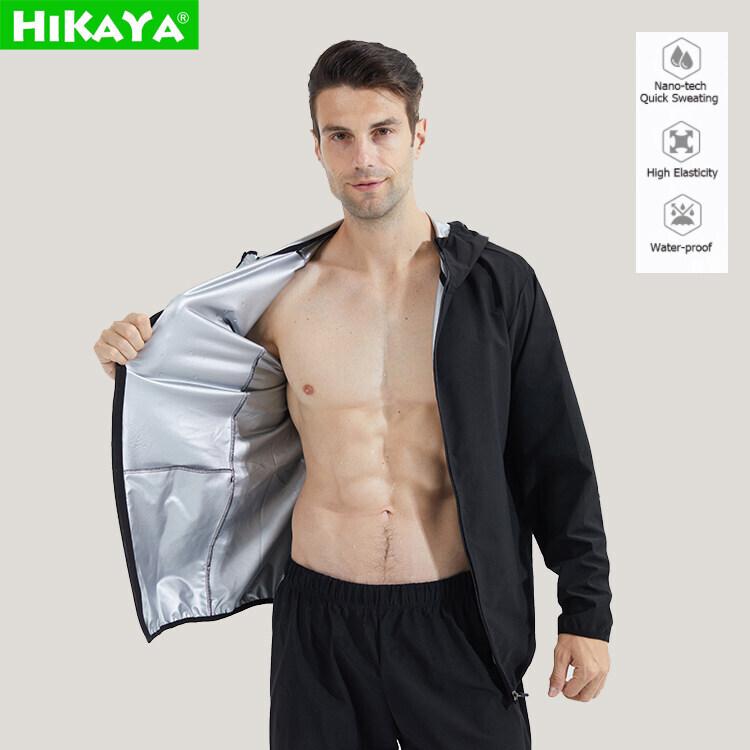HIKAYA sauna suit for men fitness, sauna jacket for workout, men gym coat, quick sweating hooded jacket, muscle build-up Weight Loss sport clothes