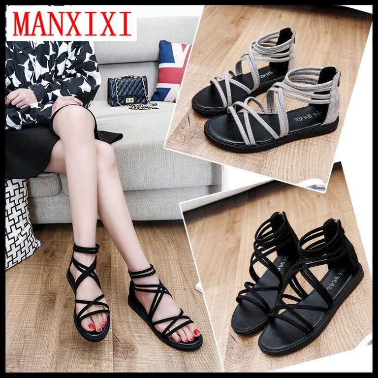 MANXIXI Brand Fashion Korean Version Flat Shoes Beautiful young Style Soft Bottom Roman Sandals For Women （35-40 Size）