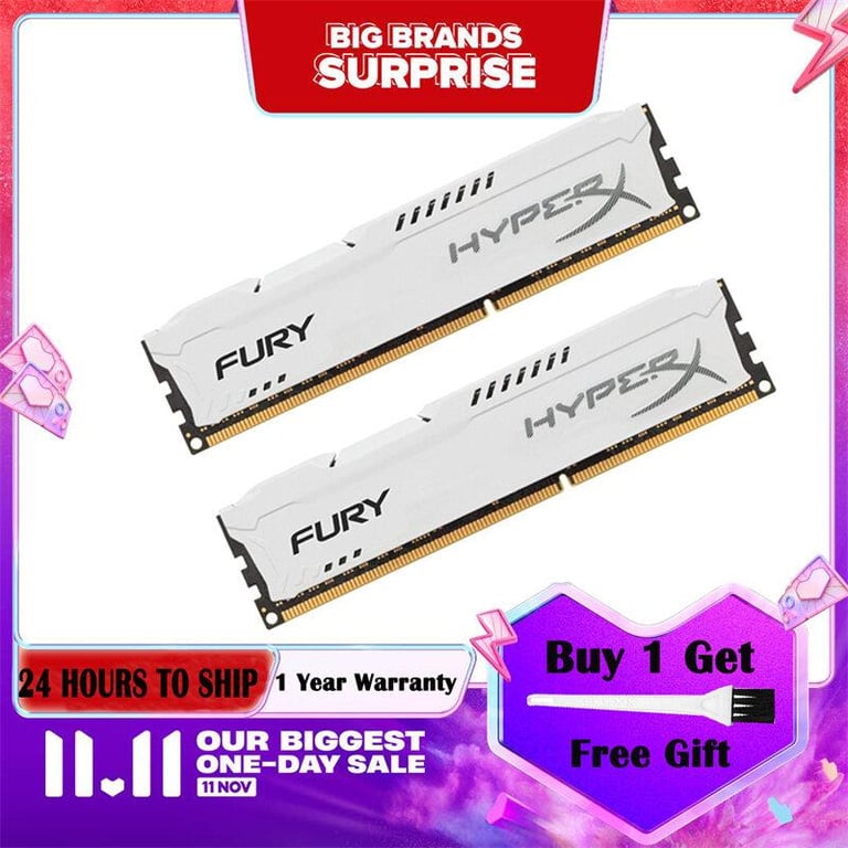 DDR3 RAM 16GB (2x8GB) 1600MHz 1.5V PC Memory HyperX FURY Garming Desktop Memory 240 Pins DIMM PC3-12800 Memory Module - White