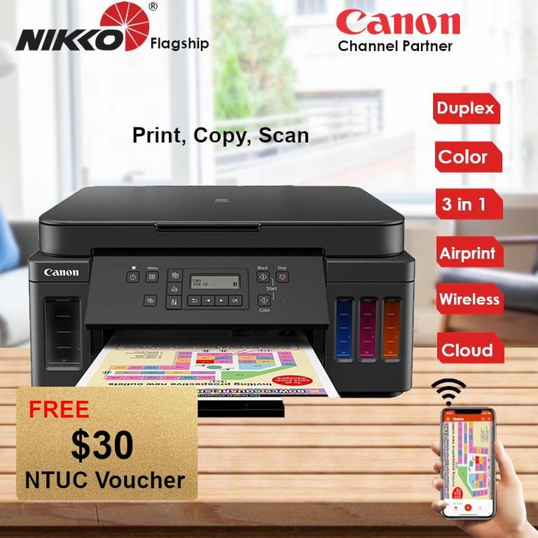 [Local Warranty] Canon PIXMA G6070 Refillable Ink Tank Wireless All-In-One with Fax Inkjet Printer G-6070 G 6070 Colour Printer Colour ink tank printer