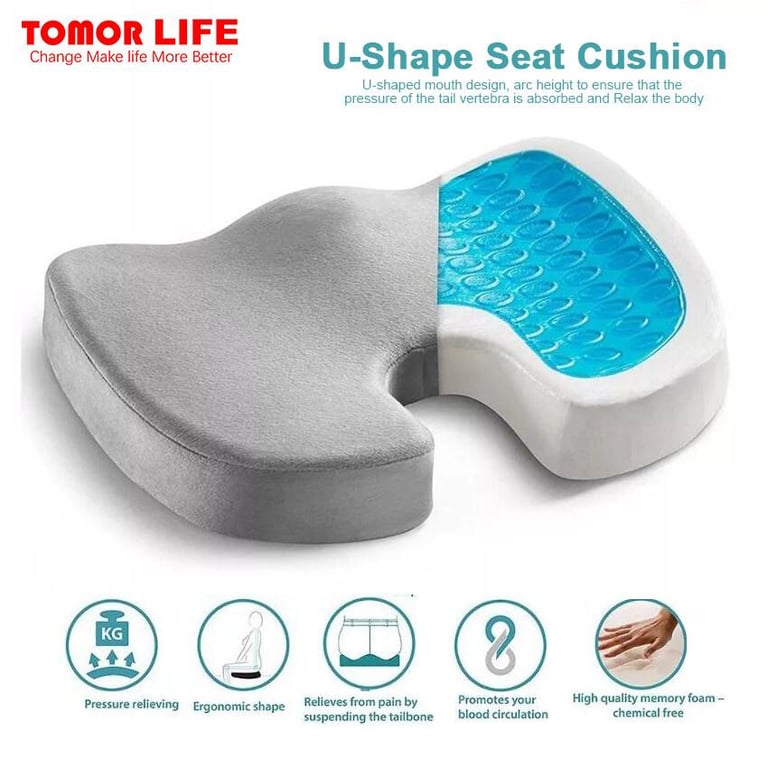 Tomor Life U-Shape Seat Cushion gel new Travel Breathable Seat Cushion Memory Foam U Seat Massage Office Chair Cushion Pad