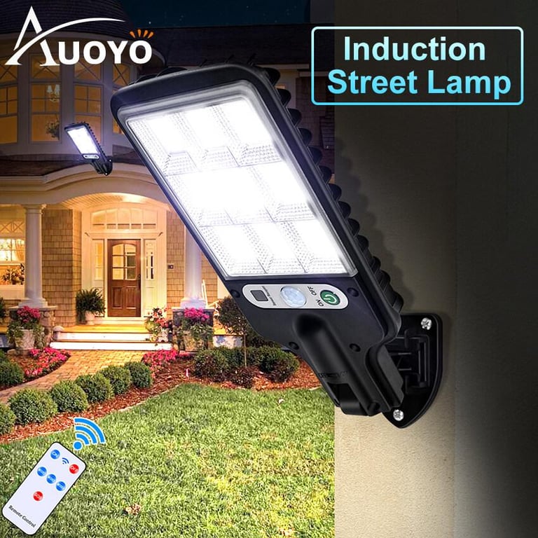 Auoyo Solar Light LED Outdoor Lights 72COB Solar Motion Sensor Flood Light IP65 Waterproof  spotlight 3 Modes Solar Street Lights with Smart and Remote Control Wall Lights for Garden
