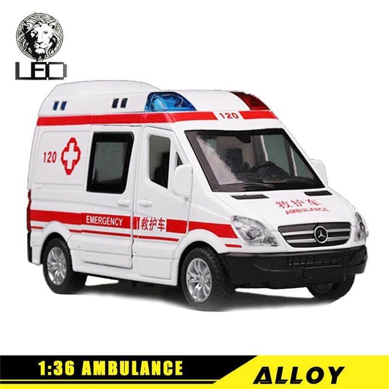 LEO 1:36 ambulance, sound and light effect alloy car model diecast Kids Toys toys for boys baby toys