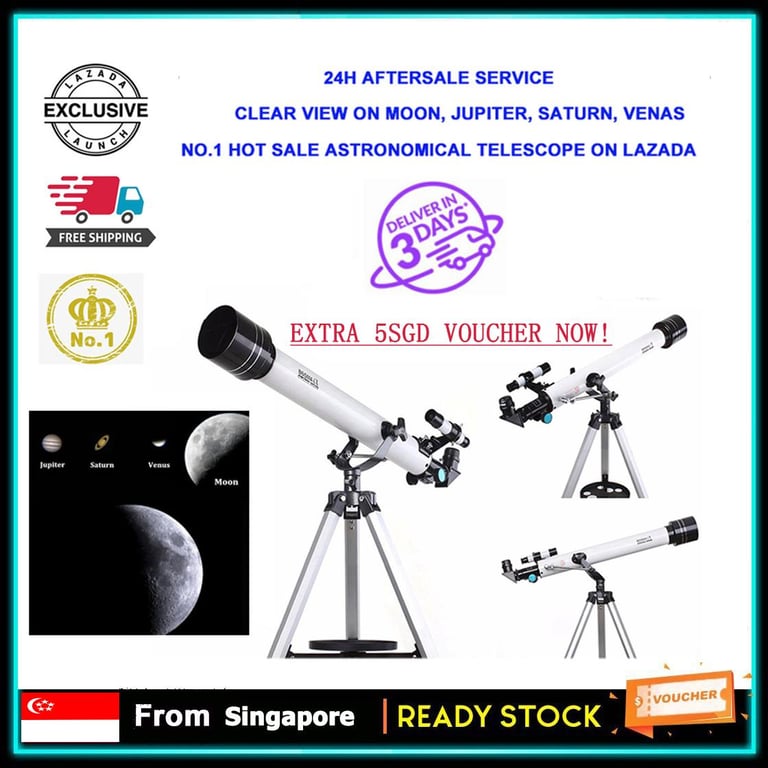(3 Days Delivery+Installation Video) F70060 Professional Utral HD Refractor Astronomical Telescope Zooming Outdoor Space Monocular Telescope Astronomical Space Observation For Moon Jupiter Venas Saturn Beginners Kids Gift See Star