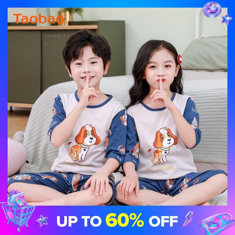 Children's Pajamas 3 Thin 4 Girls Boys 5 Summer 6 Cotton 7 Baby 8 Cute Baby Summer Ten-Year-Old Homewear Suit