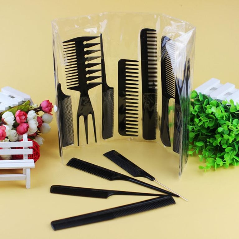 10Pcs Black Men Women Pro Salon Hair Styling Hairdressing Barbers Brush Combs Set Plastic Brush Combs