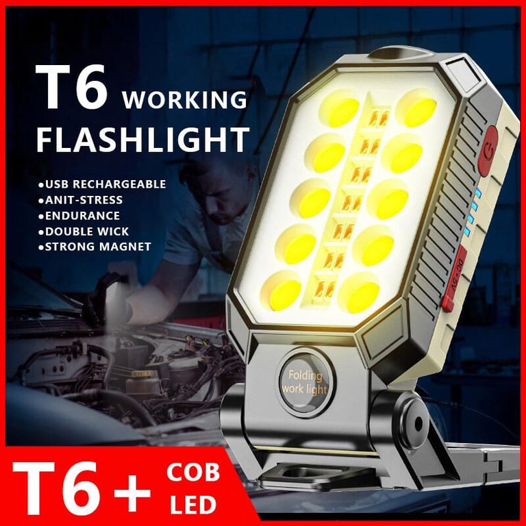 【yiuu】Fast Shipping Outdoor waterproof maintenance lighting strong and durable LED lights USB Rechargeable COB Work Light Portable LED Flashlight Adjustable Waterproof Camping Lantern Magnet Design with Power D