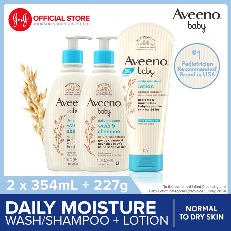 [Bundle of 3] Aveeno Baby Daily Moisturizing Body Wash and Shampoo 354ml x2 +  Lotion 227g x1