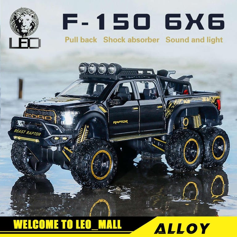 LEO 1:28 Ford Raptor F150 off-road 6*6 alloy car model diecast cars car for kids truck toys for kids toys for boys cars toys monster truck toys toy truck for kids big hot sale