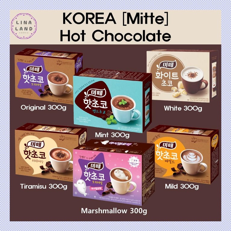 KOREA [Mitte] Hot Chocolate Marshmallows LIMITED / Original / Mild / Tiramisu / White / Mint choco (300g, 30 g x 10 ea). Sweet Taste Choco Drink