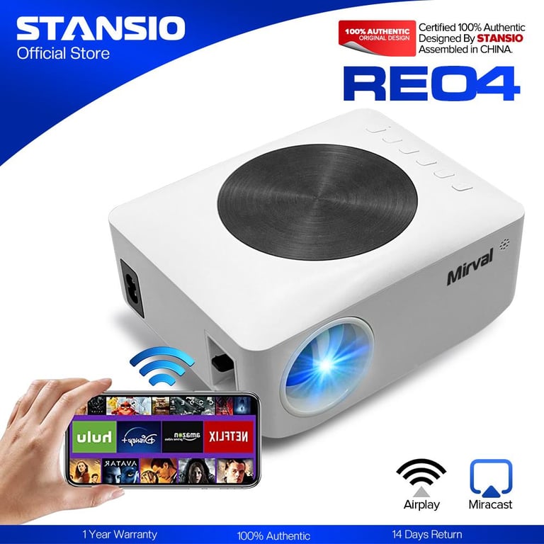 【2022 New】STANSIO REO4 Mini LED Portable Projector WiFi Wireless Mirroring Screen Miracast Airplay For Phone LCD 1080P FHD 4K Home Theater TV Video Movie Projectors