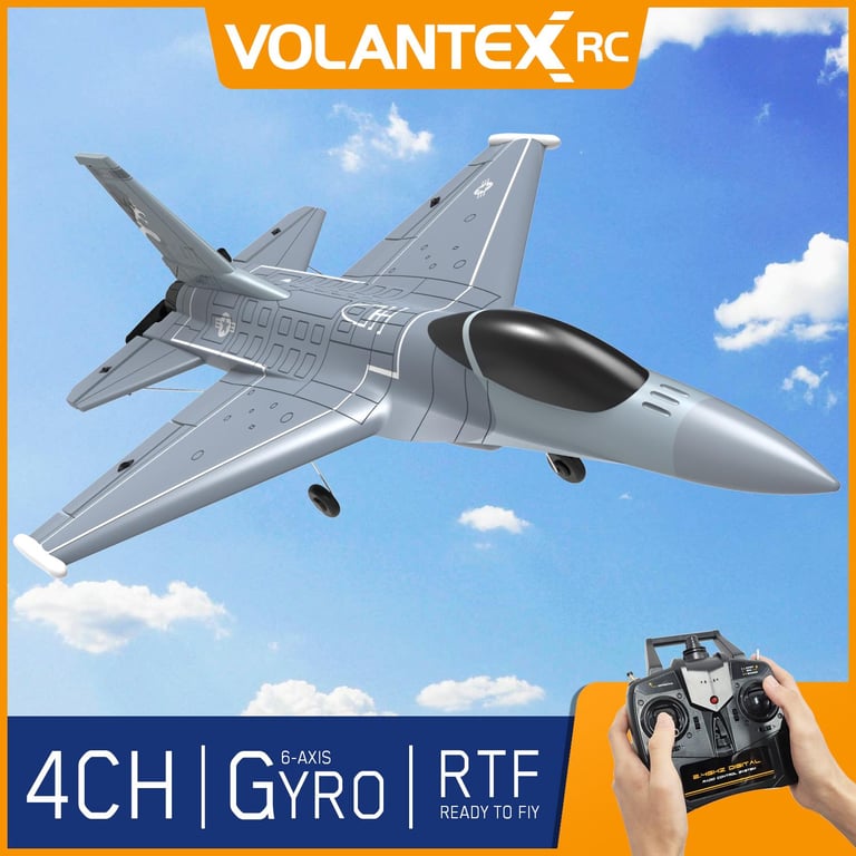 Volantex RC Plane 2.4GHz 4CH 6-Axis Gyro F16 Fighting Falcon EPP Flying Airplane Jet Trainer Warbird Fixed Wing RTF Xpilot Stabilizer One Key Aerobatic 761-10 RTF