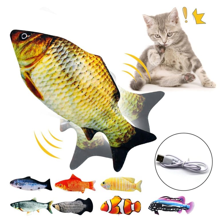 DySunny Electric Flopping Cat Kicker Fish Plush Toy, Realistic Moving Fish, Wiggle Fish Catnip Toys, Motion Kitten Chew Bite Toy