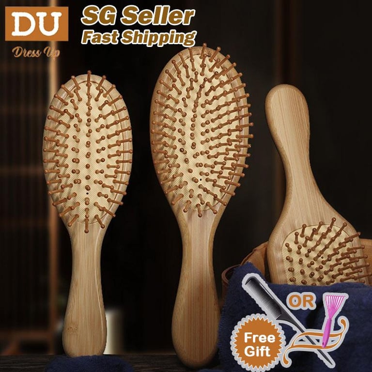 [SG | Comfy Your Scalp] Anti-static Bamboo Paddle Hairbrush Cushion Massage Hair Brush Comb Wooden Comb, Boar Bristle Hair Brush, Dress Up