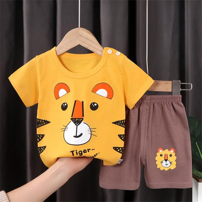 Toddler Baby Children Boys Casual Cartoon Printed Short Sleeve + Shorts Clothing Suits Summer New Kids Pure Cotton T-Shirt Daily Outing Sets Boy Fashion T-Shirt Clothes Suit For 0-7 Years