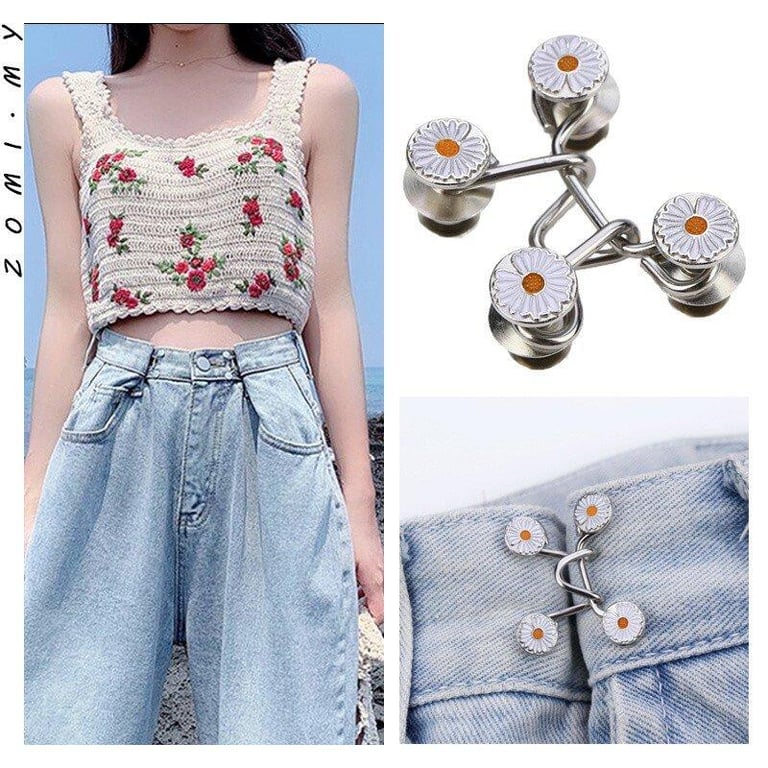 6pcs/Set Daisy Buckle Waist Collection  Adjustable Disassembly Jeans Waist Button  Fasten-free Model Button Shorten Waist Belt Metal Buckles Artifact