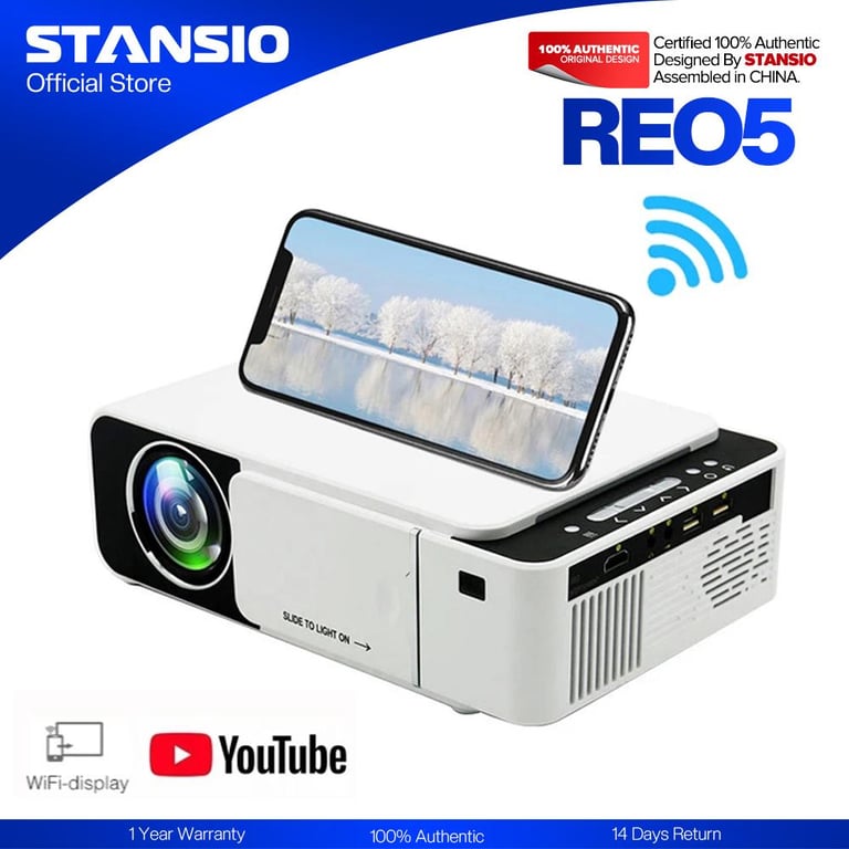 STANSIO REO5 WiFi Wireless Mirroring Airplay Phone LED Mini Projector 1080P 3000 Lumens 4K Multi-media HDMI USB LCD Projectors