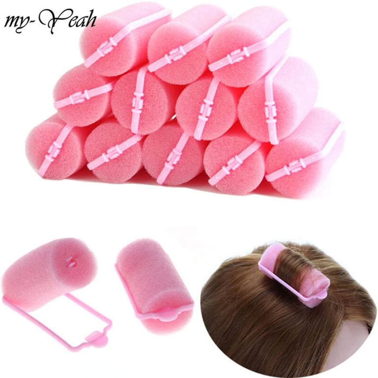 myyeah 12Pcs Pink Buckle Soft Sponge Foam Hair Curler Roller Easy Curlring Styling Salon Barber Hairdressing Hairstyling Twist Tools