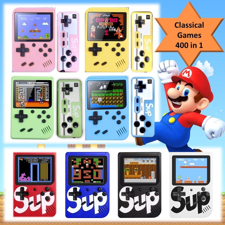 SUP GAME BOX GAMEBOY RETRO GAME STATION 400 IN 1 Mario Game Handheld Console Game 2 Player 400 Game Handheld Game Console Retro Mini Gameboy Game 3.0 inch Game Console +Gamepad 2 Players Doubles