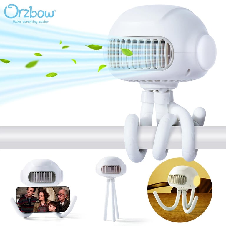 Orzbow Portable Mini Stroller Fan with Flexible Upgrade Tripod Cute Jellyfish Shape Design USB Rechargeable Personal Handheld Fan