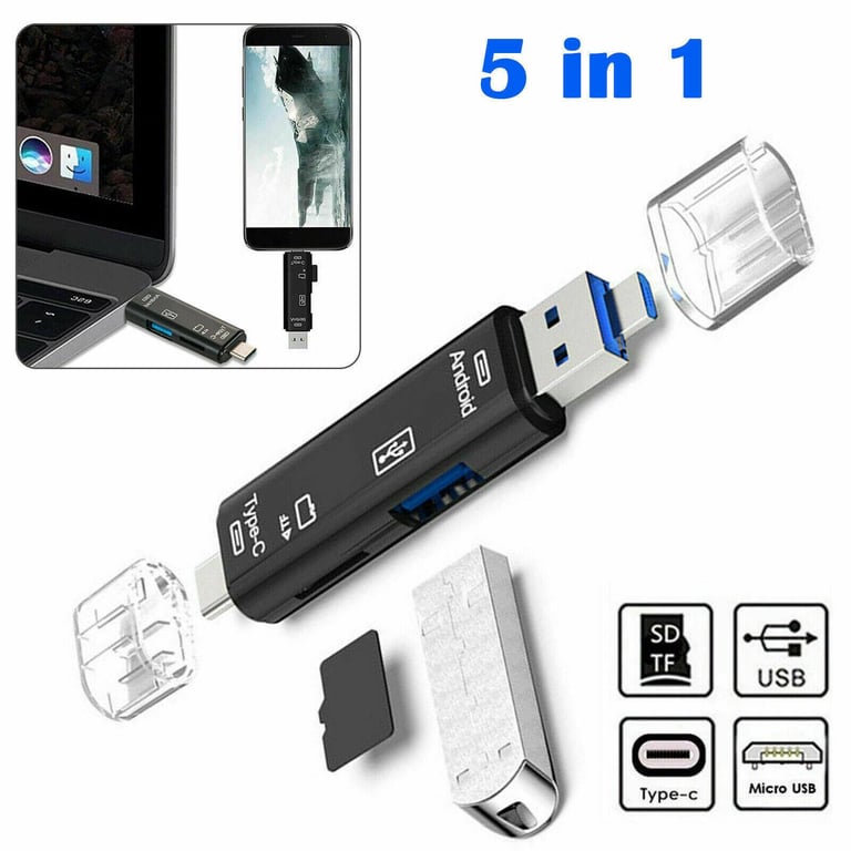 [SONGFUL] Multi-function 5 In 1 USB 3.0 Type C Memory Card Reader OTG Reader Adapter Mobile Computer Tablet Type-c Usb Small Mini Universal Tf Card Memory Card Otg High-speed Card Reader Car U Disk Car Reader