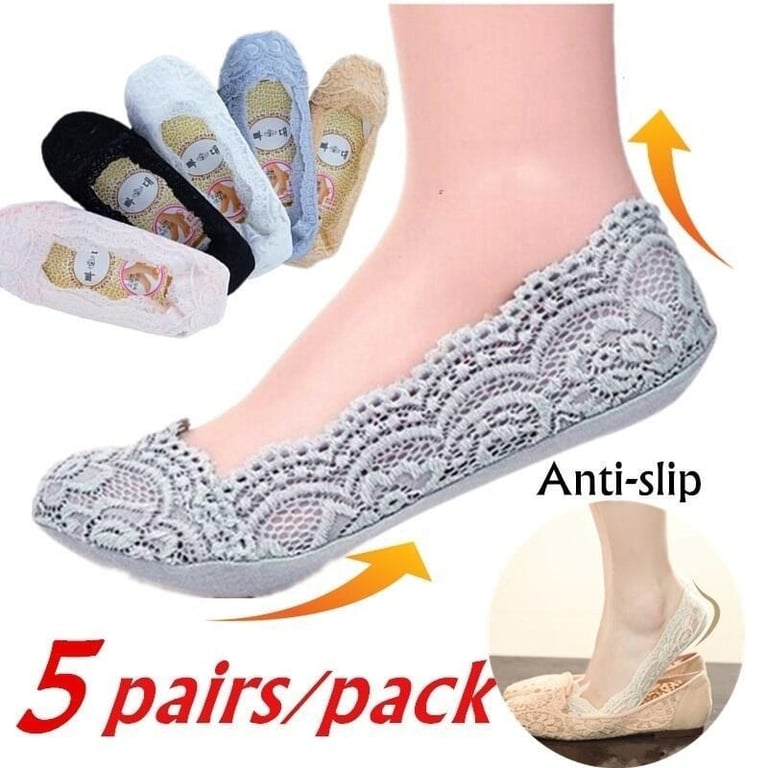 5Pairs Women Cotton Socks Invisible Anti-slip Ankle Lace Socks Girls No Show Socks Non-slip