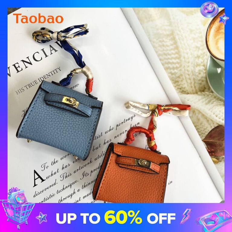 Cute Mini Kelly Bag Small Pendant Vegetable Basket High-End Leather Headset Storgage Bag Female Creative Car Key Chain Ornaments