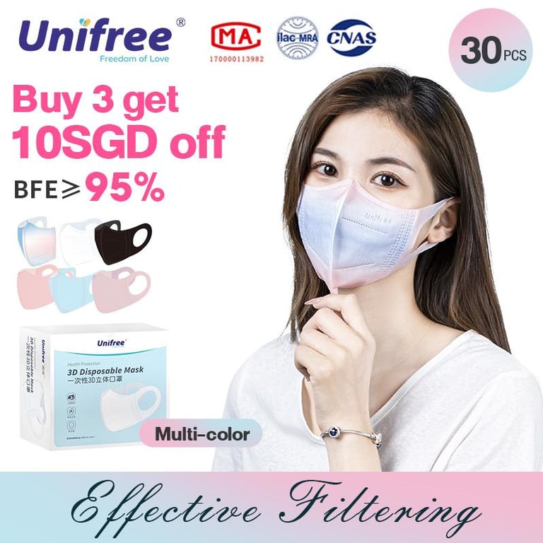 Unifree New Arrivals mask 3D M / L [30 pieces / pack] (less than 70 kg, recommended M under 90 kg, recommended L).