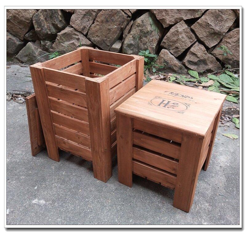 Retro Solid Wood Square Wooden Box Storage Box Hollow out Can Be Used as Stool Open Storable Laundry Basket Tea Table