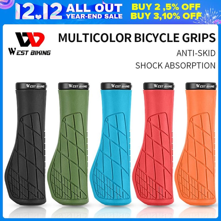 【Local Delivery】WEST BIKING Bicycle Handlebar Grips Mountain Bike Grips Anti-Slip Shock-Absorbing Ergonomics Soft Cycling Handle Grip Bicycle Parts