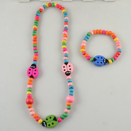 Necklace Bracelet Sets For Kids Girl Gift Cute 2pcs/Set Wood Beads Colorful Animal Cartoon Pattern Charm Pendant Birthday Party Jewelry Chain