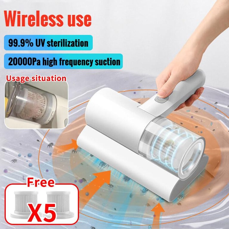 Free 5 Filters Wireless Charging 20000Pa High-frequency Vibration 99% Mite Removal HGV Ultraviolet Dust Mite Removal Vacuum Cleaner Mite Removal Instrument Bed Vacuum Cleaner Hand-held Vacuum Cleaner Light and Heat Shock