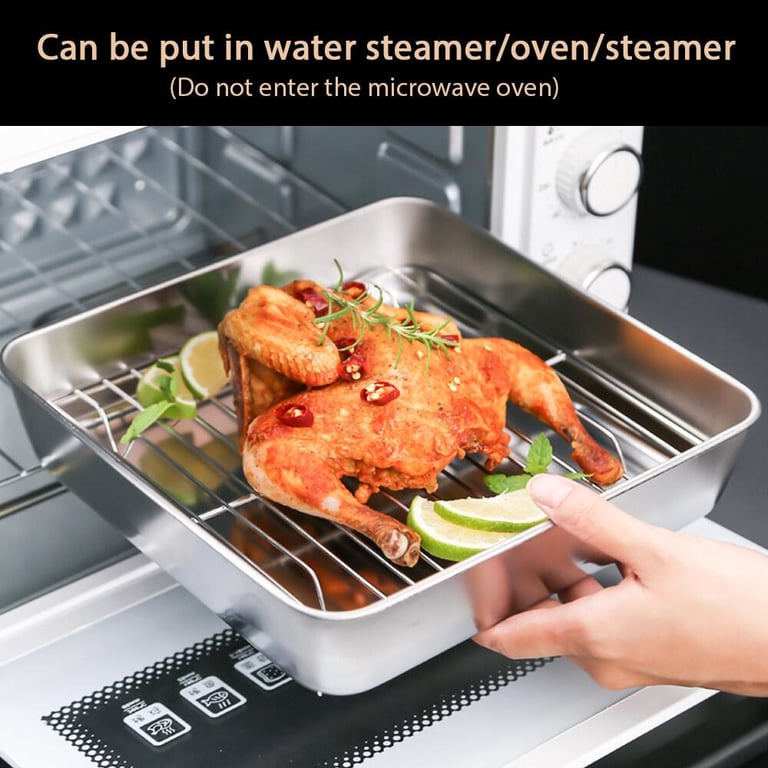 Stainless Steel Baking Tray With Rack Set Square Baking Pan Cookie Pan Toaster Oven Tray Baking Sheet With Cooling Racks Non Toxic Mirror Finish And Dishwasher Safe
