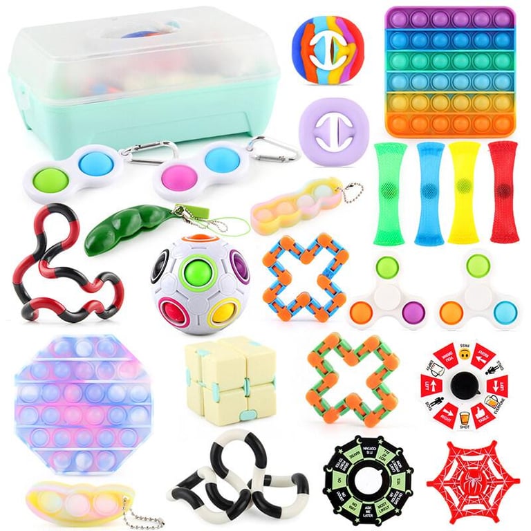 24pcs Fidget Set Anti-Stress Relief Silicone Push Pop Spinner Dimple Simple Sensory Toy Anti-Anxiety Cube