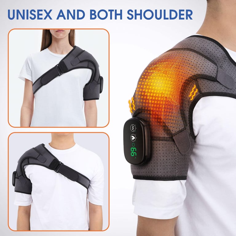 Heated Shoulder Wrap Vibrating Therapy Electric Shoulder Heating Massager 3 Level Temperature Settings LED Display Shoulder Brace For Frozen Shoulder Sports Injury