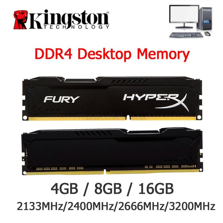 Black RAM DDR4 4GB 8GB 16GB 2133MHz 2400MHz 2666MHz 3200MHz Desktop Memory PC4-21300 8G 1.2V 288 Pin DIMM DDR4 RAM HyperX FURY New