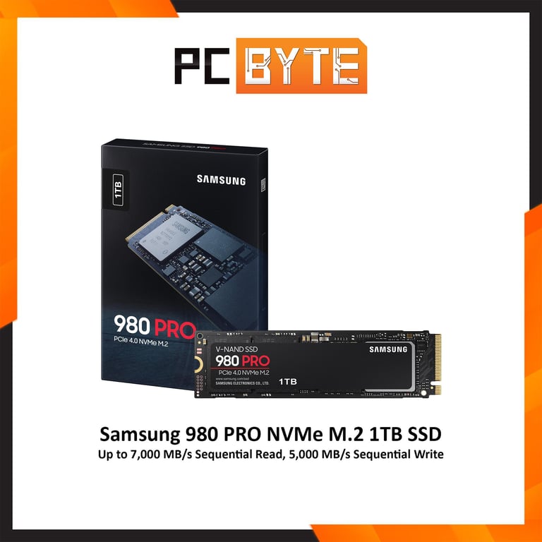 Samsung 980 PRO Internal M.2 1TB SSD (PCIe Gen4x4 NVMe 1.3c | Up to R:7,000MB/s, W:5,000MB/s)